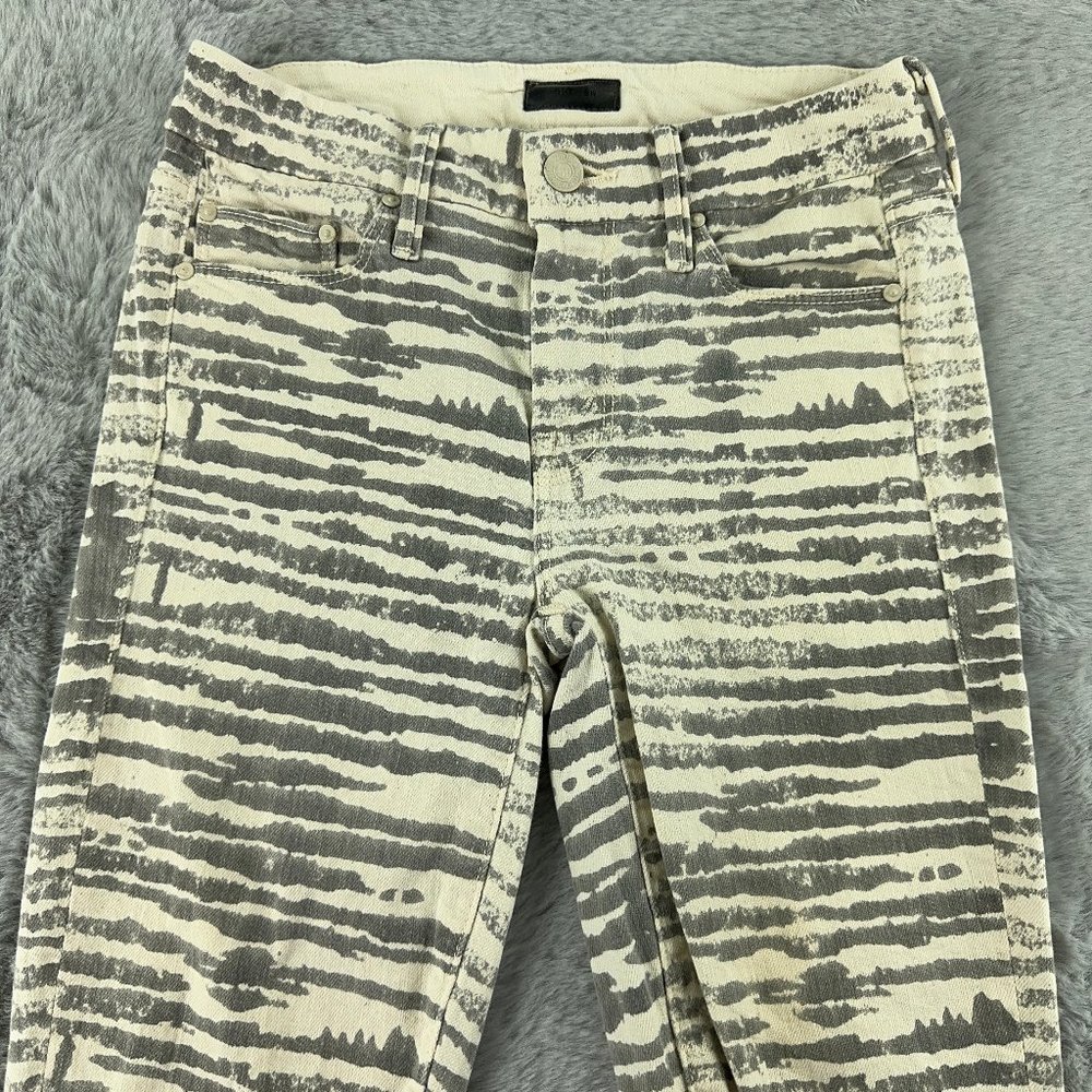 Mother Jeans Womens Size 24 Gray Cream The Looker Zebra Print Frayed Ankle Pants